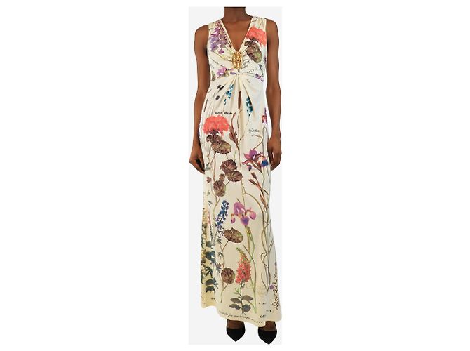Roberto Cavalli Off-white Blumen Maxi-Kleid - Größe UK 8 Weiß - Ansicht 3