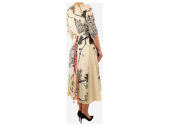 Victoria Beckham Beiges Midi-Kleid mit Blumenmuster - Größe UK 12 - Ansicht 2