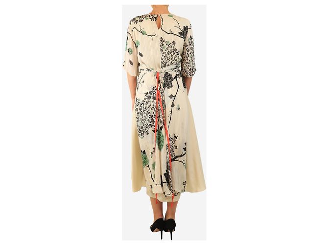 Victoria Beckham Beiges Midi-Kleid mit Blumenmuster - Größe UK 12 - Ansicht 3