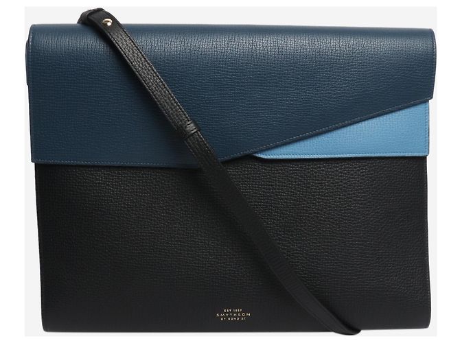 Smythson Borsa per laptop in pelle blu - vista 2