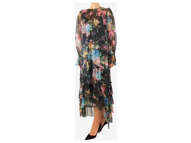 Zimmermann Schwarzes transparentes Kleid mit Rüschen und Blumen - Größe UK 10 - Ansicht 3