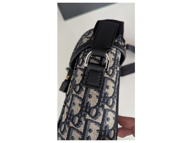 Borsa a tracolla Christian Dior Oblique in jacquard Beige Blu scuro - vista 11