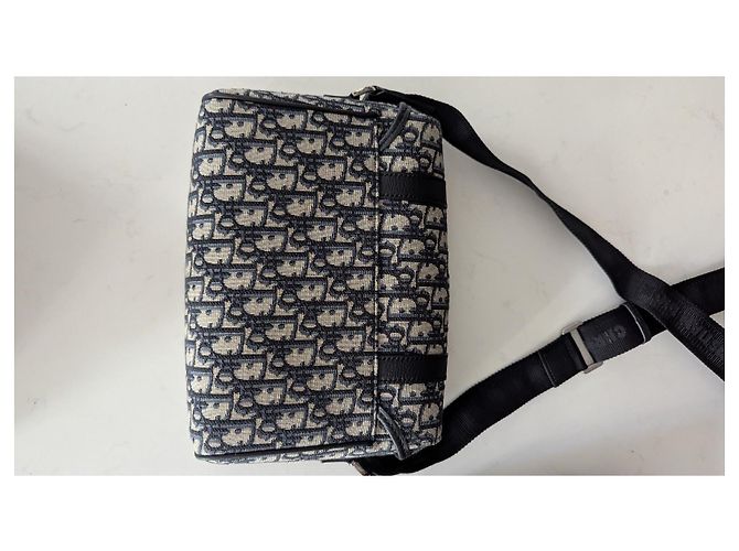 Borsa a tracolla Christian Dior Oblique in jacquard Beige Blu scuro - vista 13