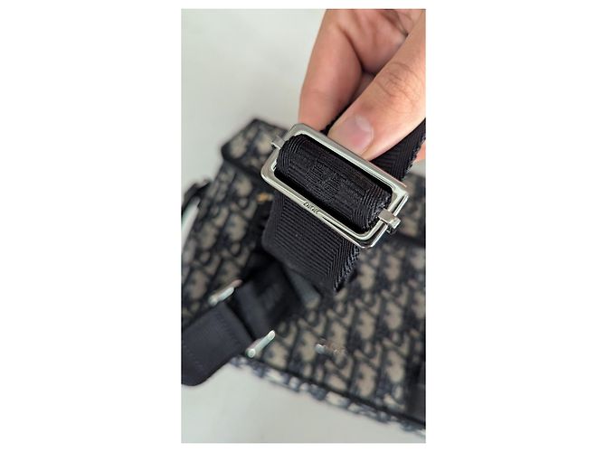 Borsa a tracolla Christian Dior Oblique in jacquard Beige Blu scuro - vista 15