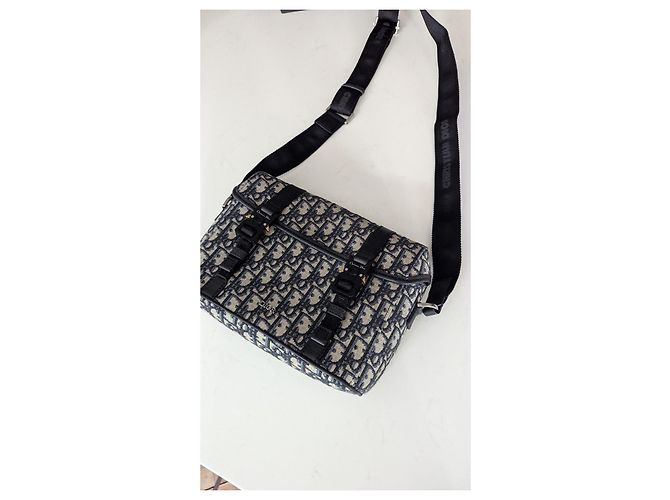 Borsa a tracolla Christian Dior Oblique in jacquard Beige Blu scuro - vista 2