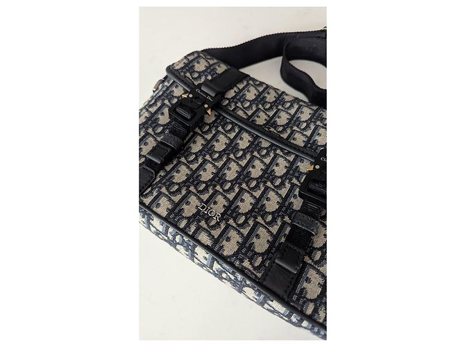 Borsa a tracolla Christian Dior Oblique in jacquard Beige Blu scuro - vista 3