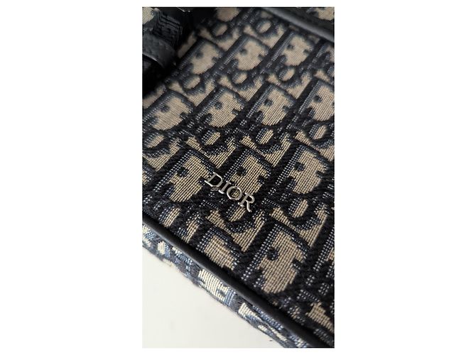 Borsa a tracolla Christian Dior Oblique in jacquard Beige Blu scuro - vista 4