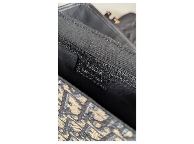 Borsa a tracolla Christian Dior Oblique in jacquard Beige Blu scuro - vista 7