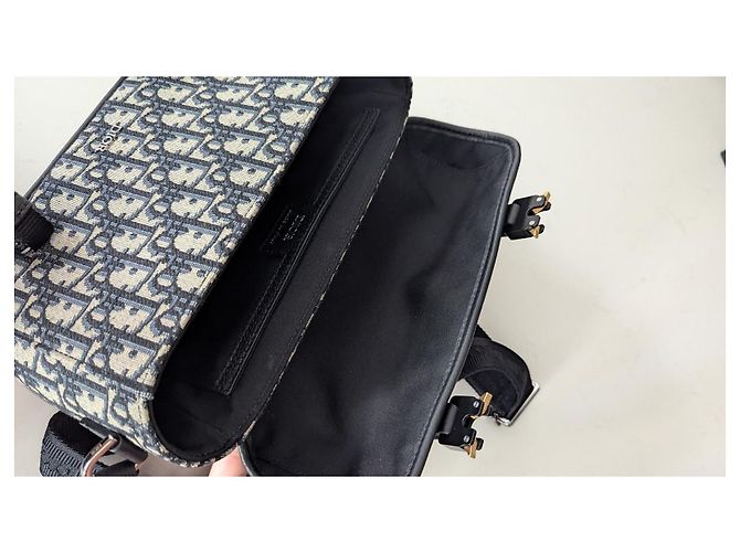 Borsa a tracolla Christian Dior Oblique in jacquard Beige Blu scuro - vista 8