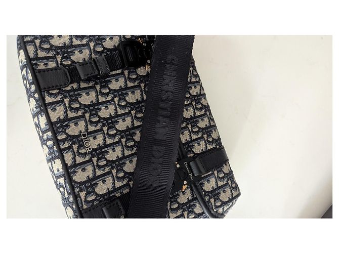Borsa a tracolla Christian Dior Oblique in jacquard Beige Blu scuro - vista 9