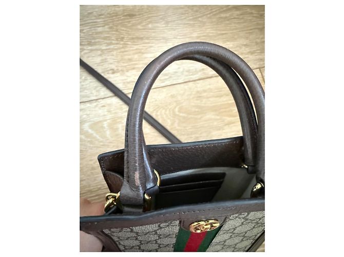 Gucci Ophidia GG Supreme Mini Tote Marrone Monogramma - vista 4