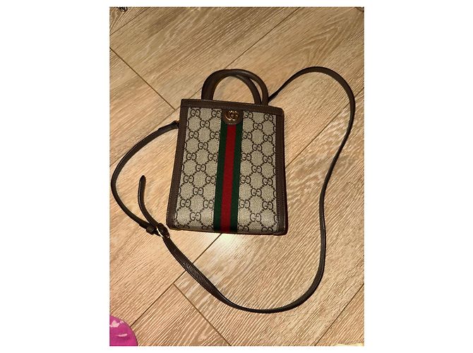 Gucci Ophidia GG Supreme Mini Tote Marrone Monogramma - vista 6