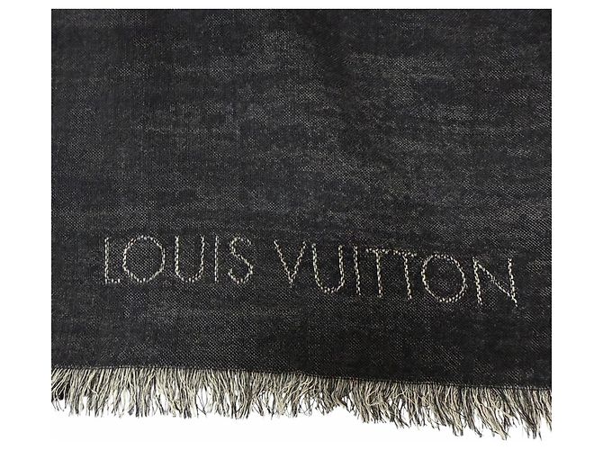 Stola in lana e seta con motivo Monogram Louis Vuitton Marrone Nero - vista 5