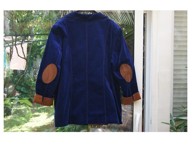 Autre Marque Mona Lisa dunkelblaue Samtjacke mit Wildleder-Ellbogenpatches Braun - Ansicht 2