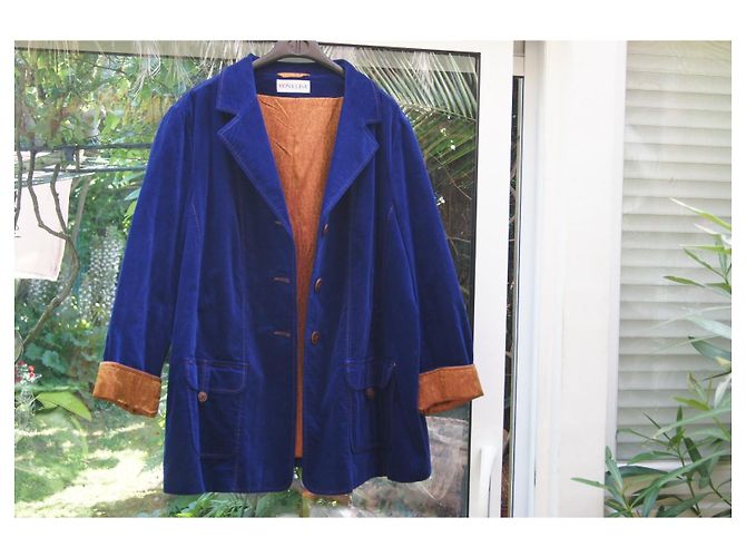 Autre Marque Mona Lisa dunkelblaue Samtjacke mit Wildleder-Ellbogenpatches Braun - Ansicht 3