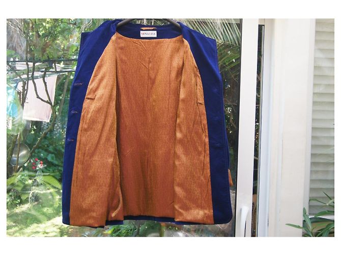 Autre Marque Mona Lisa dunkelblaue Samtjacke mit Wildleder-Ellbogenpatches Braun - Ansicht 4