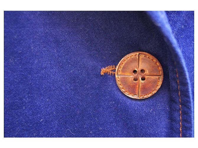 Autre Marque Mona Lisa dunkelblaue Samtjacke mit Wildleder-Ellbogenpatches Braun - Ansicht 6