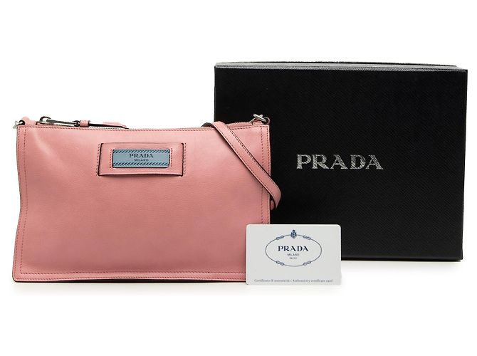 Borsa a Spalla Prada Pink Glace Calf Etiquette Rosa - vista 7