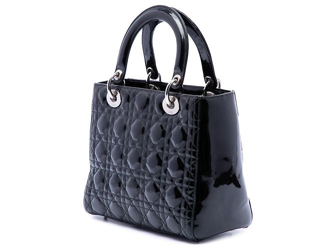 Dior Lady Dior Cannage Schwarz Lackleder Größe Medium - Ansicht 2