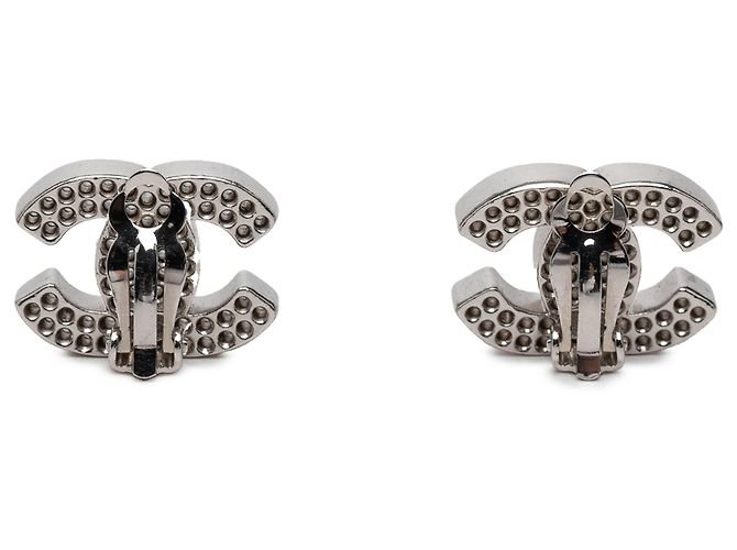 Orecchini Chanel Silver CC Brass Perforated Clip On Argento - vista 2