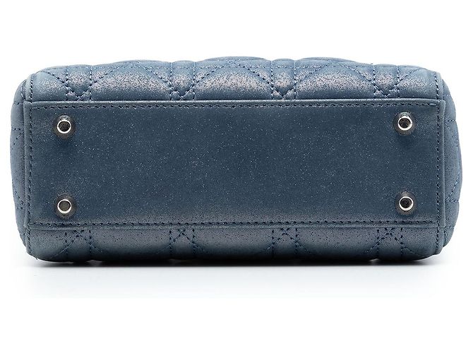Lady Dior Cannage in agnello iridescente blu mini Blu navy - vista 3