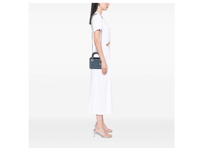 Lady Dior Cannage in agnello iridescente blu mini Blu navy - vista 6