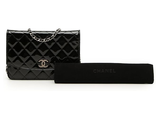 Chanel Black CC gesteppte Patent Brilliant Wallet On Chain Schwarz - Ansicht 7