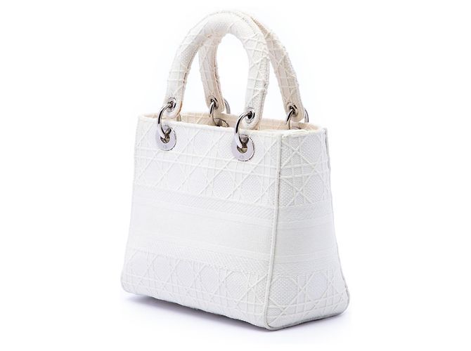 Dior Cannage Lady D Lite aus weißem Canvas, Größe Medium - Ansicht 2