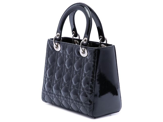 Dior Lady Dior Cannage nero vernice misura Medium - vista 2