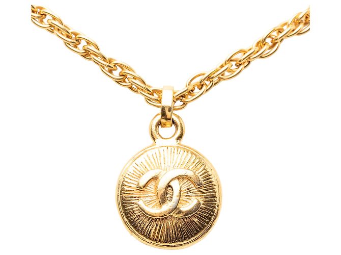 Collana con pendente rotondo Sunburst placcato oro Gold CC Chanel D'oro - vista 2