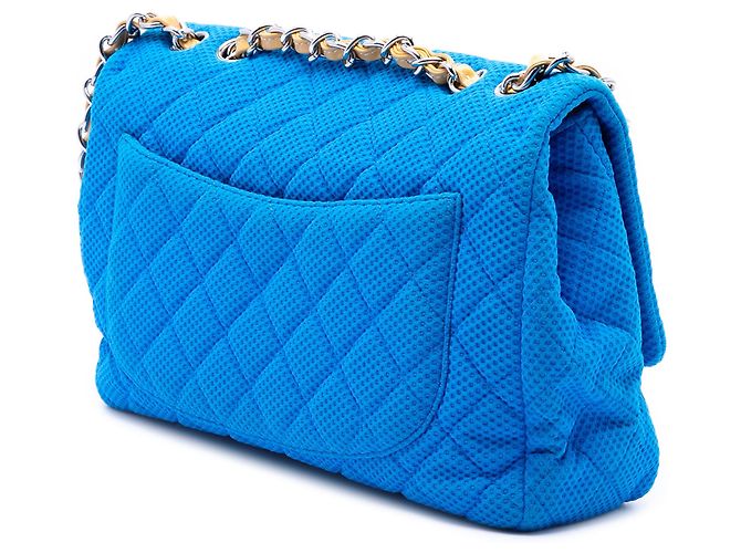 Chanel Blue Jumbo Classic Perforated Jersey Single Flap - vista 2