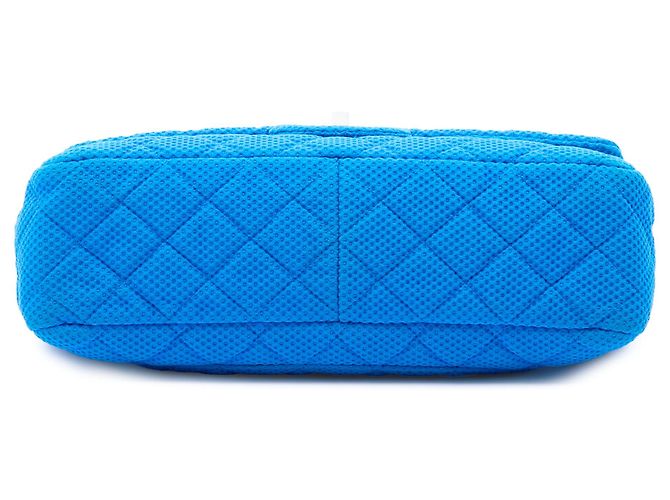 Chanel Blue Jumbo Classic Perforated Jersey Single Flap - vista 3