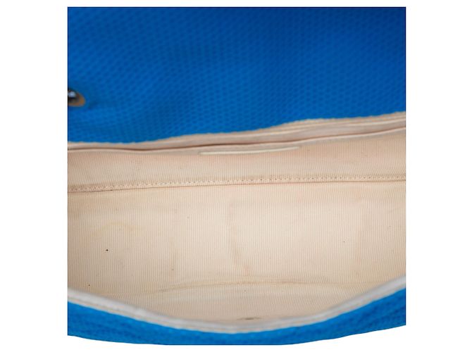 Chanel Blue Jumbo Classic Perforated Jersey Single Flap - vista 4