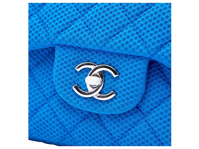 Chanel Blue Jumbo Classic Perforated Jersey Single Flap - vista 5