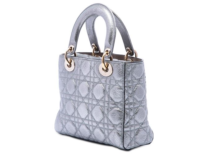 Dior Silver Small Metallic Grained Calfskin Cannage Supple Lady Dior Argento - vista 2