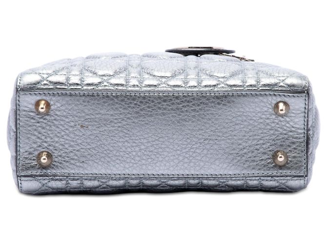 Dior Silver Small Metallic Grained Calfskin Cannage Supple Lady Dior Argento - vista 3