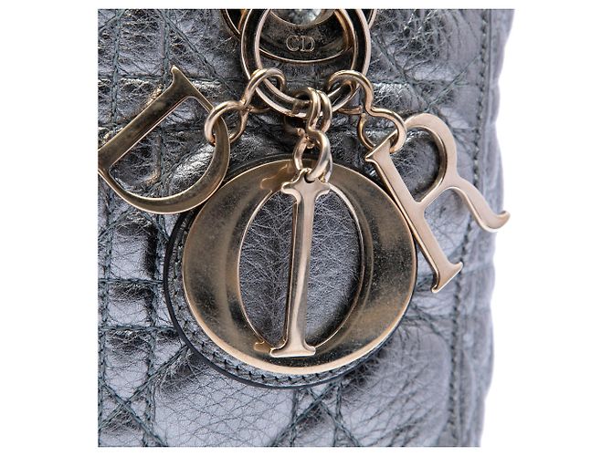 Dior Silver Small Metallic Grained Calfskin Cannage Supple Lady Dior Argento - vista 5