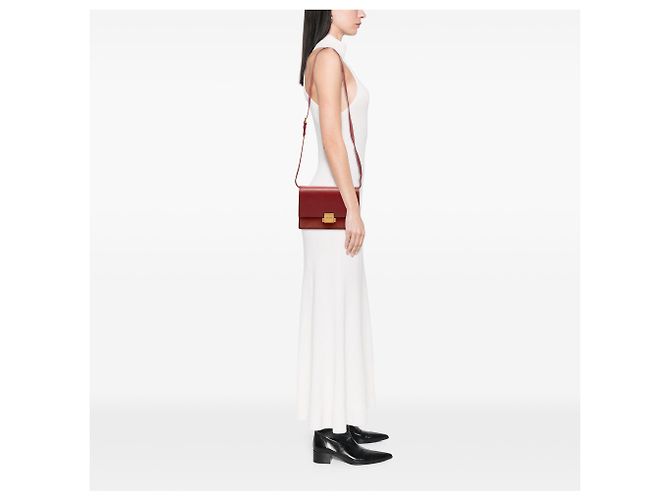 Borsa Bellechasse di Saint Laurent in pelle di vitello e scamosciato rosso, misura Medium Bordò - vista 9