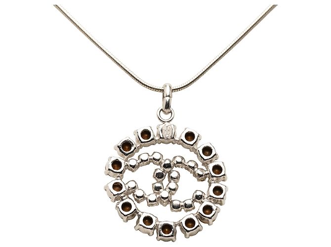 Collana con pendente Chanel Silver CC Brass Strass Argento - vista 2