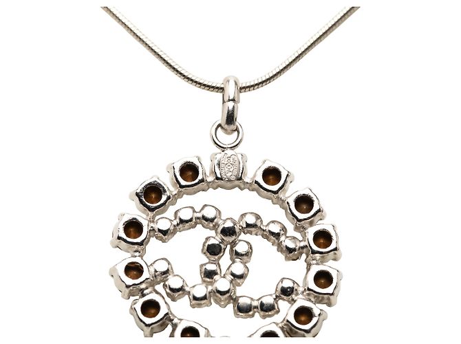 Collana con pendente Chanel Silver CC Brass Strass Argento - vista 3