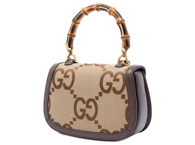 Borsa a manico Gucci Beige Small Jumbo GG Canvas Bamboo 1947 - vista 2