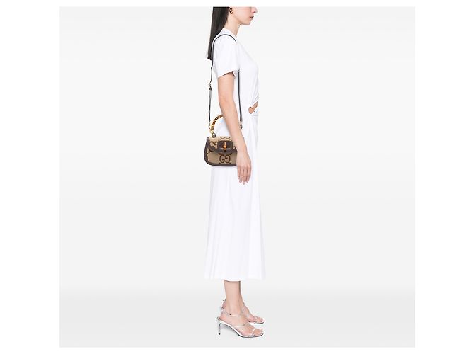 Borsa a manico Gucci Beige Small Jumbo GG Canvas Bamboo 1947 - vista 5