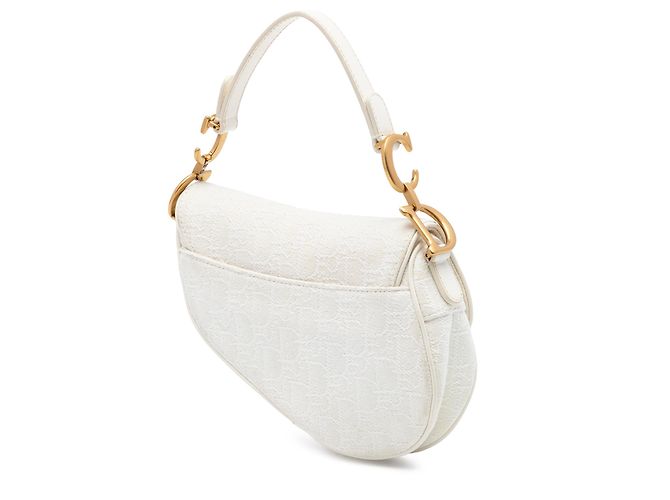 Bolsa Saddle em lona bordada Oblique mini branca da Dior Branco - vista 2
