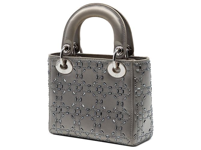 Lady Dior Dior Grigio Mini Satin Cannage con Cristalli Marrone - vista 2
