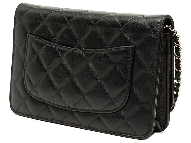 Chanel Schwarzes CC gestepptes Lammleder Wallet On Chain - Ansicht 2
