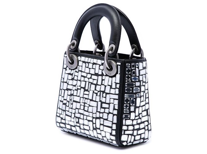 Lady Dior in pelle di vitello liscia nera con mosaico di specchi ricamati Dior Nero - vista 2