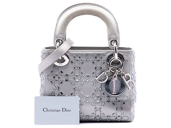 Lady Dior Mini em cetim cinza com detalhes cannage e cristais Dior Marrom - vista 6