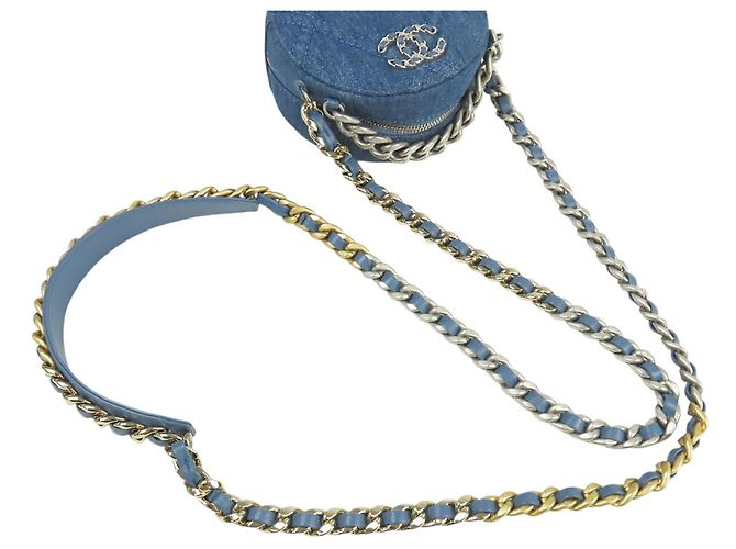 Clutch rotonda 19 in denim blu con catena Chanel - vista 14