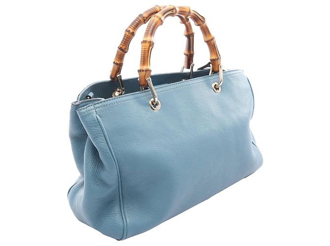 Borsa Gucci Blue Medium Calfskin Bamboo Shopper - vista 2