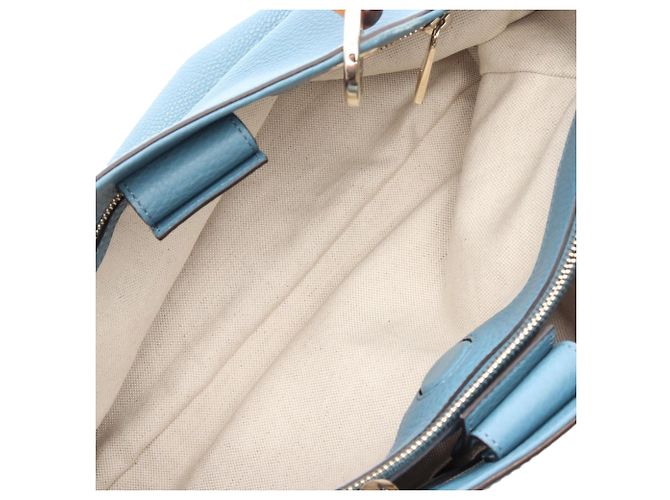 Borsa Gucci Blue Medium Calfskin Bamboo Shopper - vista 3